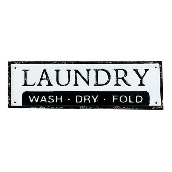 Laundry Wash Dry Fold Metal Sign Large Rustic Decor Designation Black & White Plaque 17" x 6"