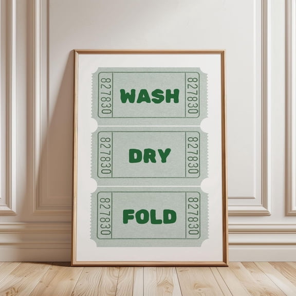 Laundry Wash Dry Fold Ticket Poster | Girly Saga Green Laundry Rules Wall Art | Preppy Decor, Unframed Poster Size 24x36