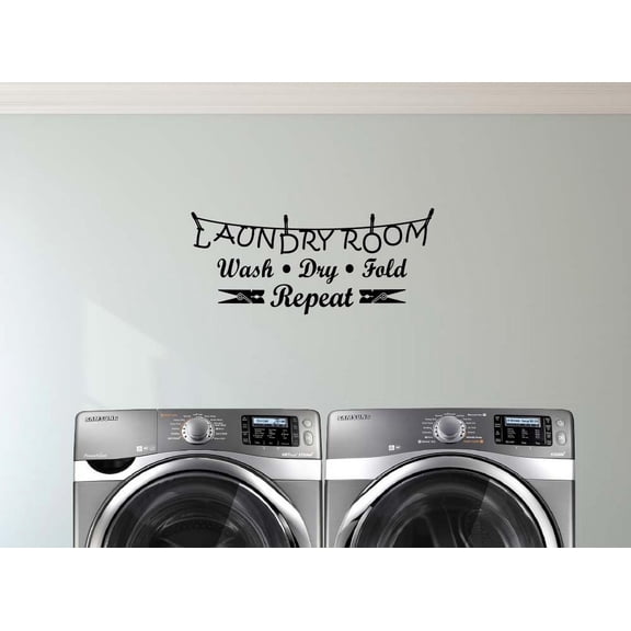Laundry Wash Dry Fold repeat 23 X 10 Vinyl wall quote decal sticker laundry room clean clothes detergent bleach fabric softener Sports Team Decal Art Decor Motivational Inspirational Jordan lettering