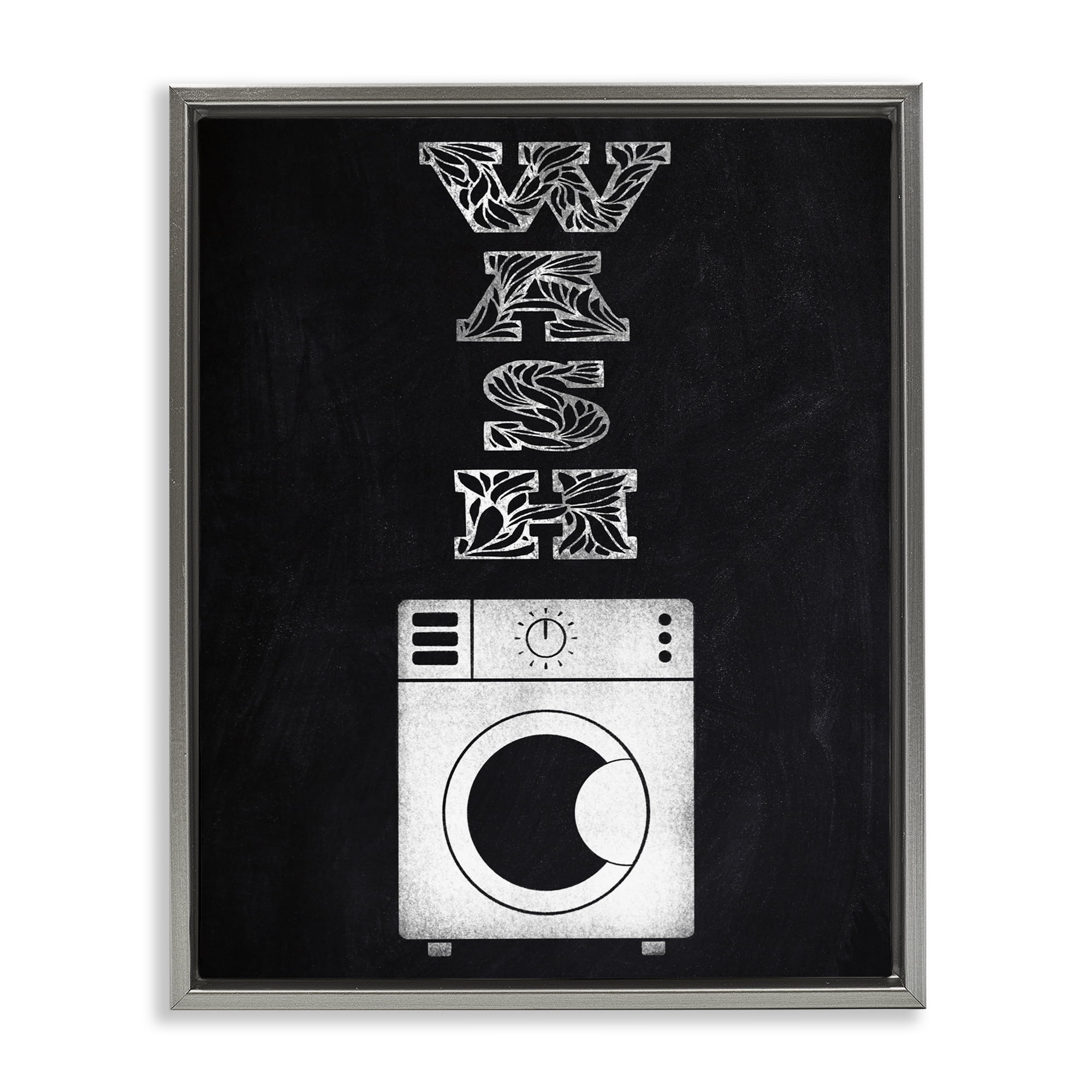 Laundry Wash Ornate Letters Gray Framed Floater Canvas Wall Art, design by Marcus Prime