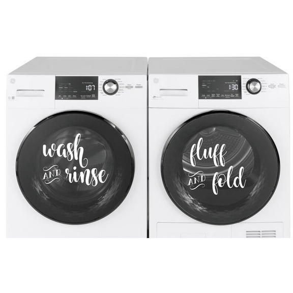 Laundry Wash and Dryer Decal - 10"x10" - Vinyl Washing Machine Decals for Laundry Room - Wash and Rinse Fluff and Fold