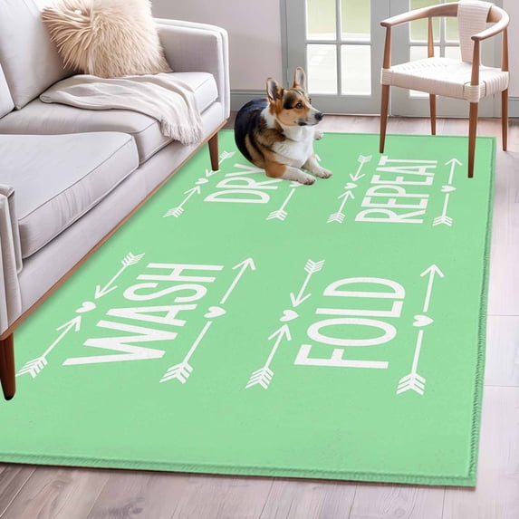 Laundry Washable Area Rug 3x5 Wash Dry Fold Repeat Arrows Love Heart Green Low-Profile Small Area Rugs with Non Slip Backing Indoor Floor Carpet for Entrance Living Room Bedroom Home Office