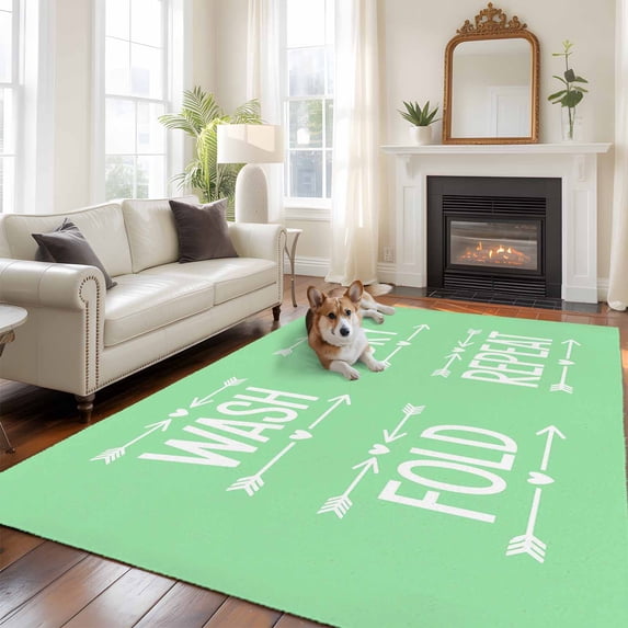 Laundry Washable Area Rug 5x8 Wash Dry Fold Repeat Arrows Love Heart Green Low-Profile Large Area Rugs with Non Slip Backing Indoor Floor Carpet for Entrance Living Room Bedroom Home Office