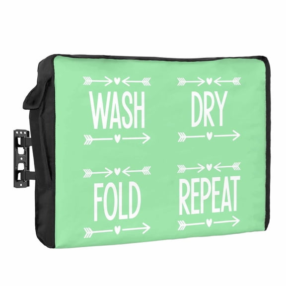 Laundry Waterproof Outdoor TV Cover, Wash Dry Fold Repeat Arrows Love Heart Green Outside Weatherproof TV Enclosures for 70 to 75 Inch LCD Television Shield Flat Screen Protectors
