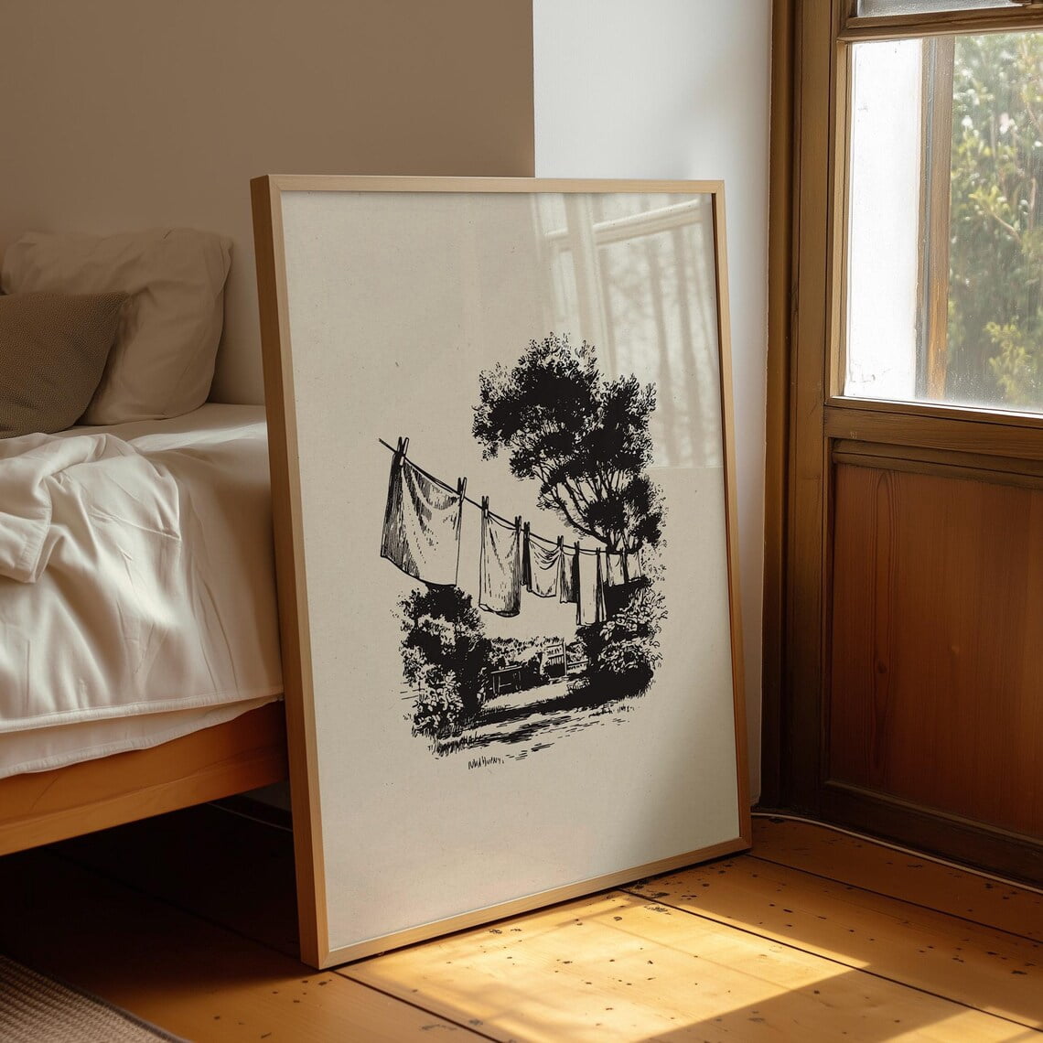 Laundry With Simple Line Drawing Of Vintage Clothesline Wall Art ...