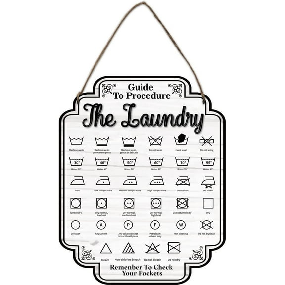 The Laundry Wood Sign Laundry Guide Retro Farmhouse Wood Hanging Plaque Rustic Laundry Room Wall Sign Art Decoration Sign with Jute Twine for Laundry Room Framed Wall 9.5x11.8 diy WhiteSmoke