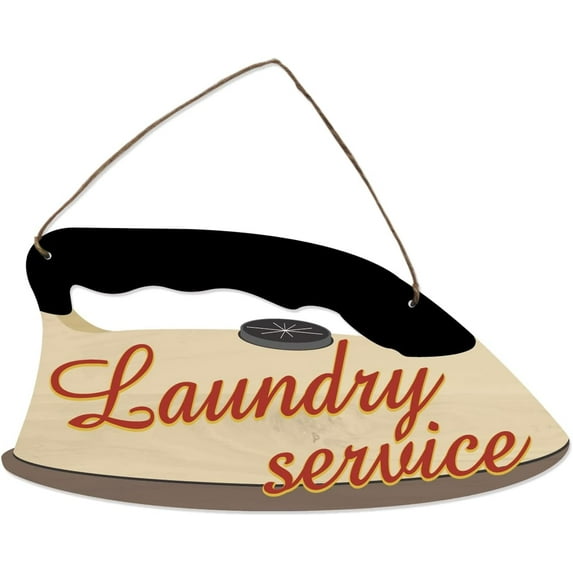 Laundry Wooden Decor Sign Laundry Service Hanging Sign Plaque Clothes Iron Shape Laundry Sign Farmhouse Home Wall Art Decor for Laundry Room Bathroom Washroom(16×8")
