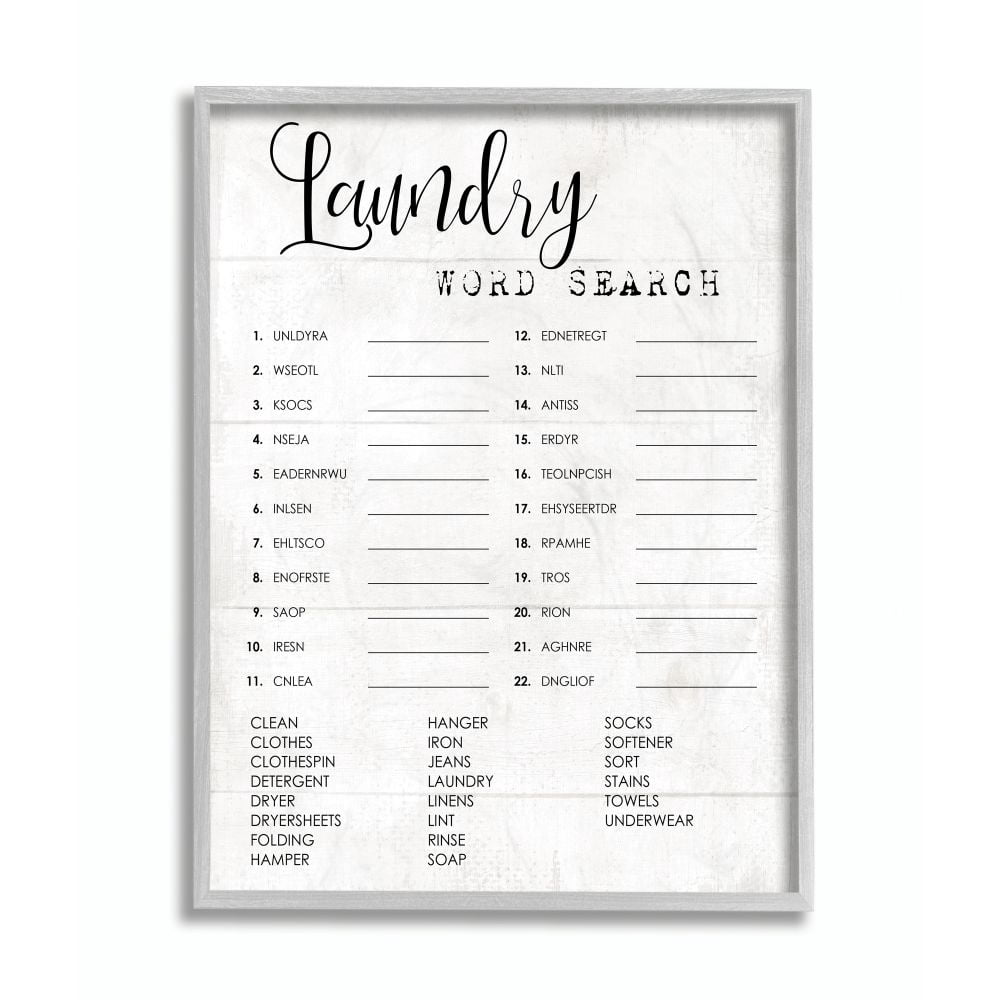 Laundry Word Scramble Fun Family Word Design Gray Farmhouse Rustic Framed Giclee Texturized Art by Daphne Polselli