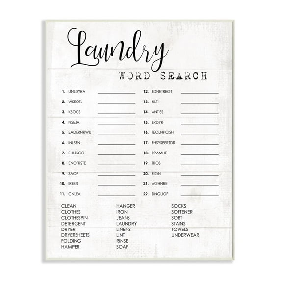 Laundry Word Scramble Fun Family Word Design Oversized Wall Plaque Art by Daphne Polselli