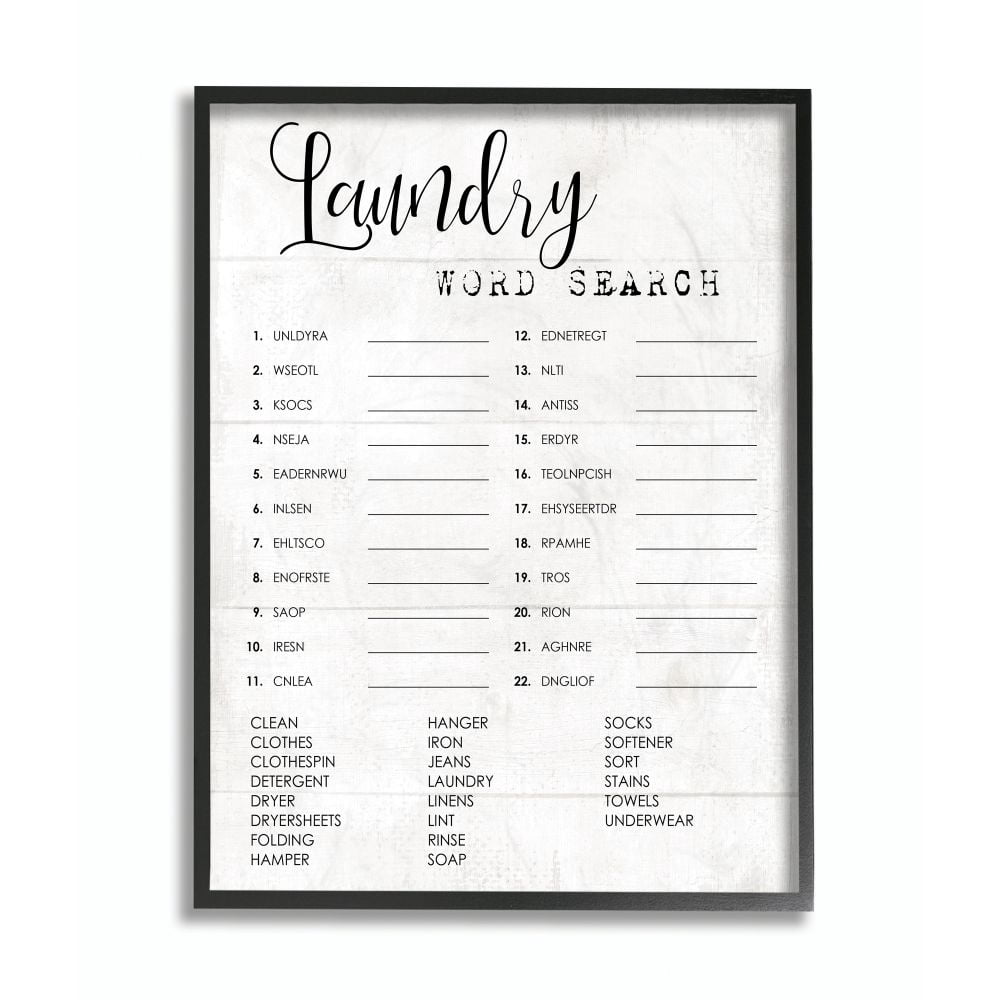 Laundry Word Scramble Fun Family Word Design XXL Framed Giclee Texturized Art by Daphne Polselli