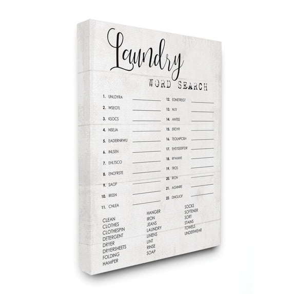 Laundry Word Scramble Fun Family Word Design XXL Stretched Canvas Wall Art by Daphne Polselli