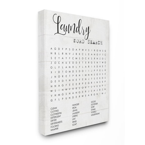 Laundry Word Search Fun Family Word Design Oversized Stretched Canvas Wall Art by Daphne Polselli
