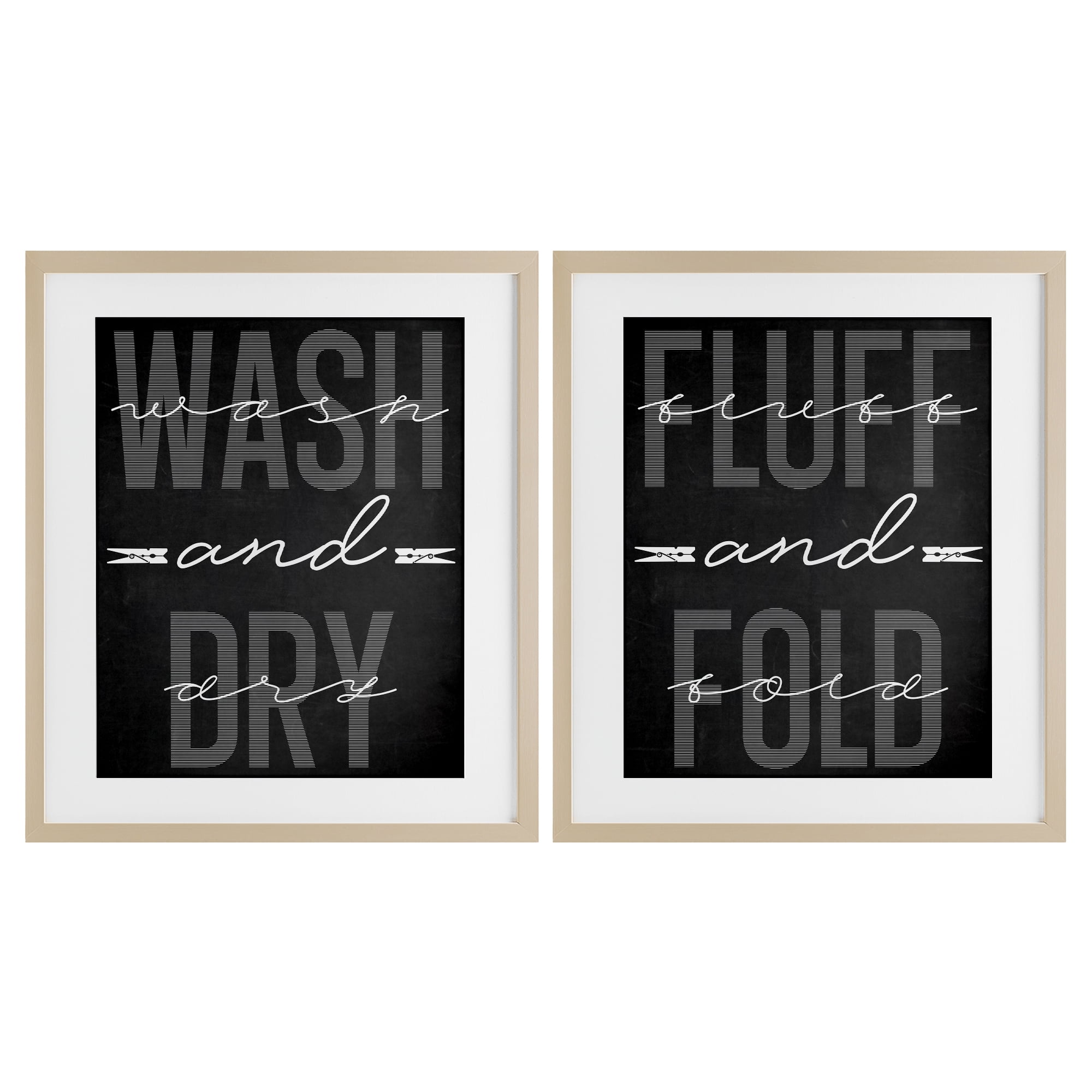 Laundry Words in Black 2 Piece Birch Framed Print Under Glass Set, design by Marcus Prime