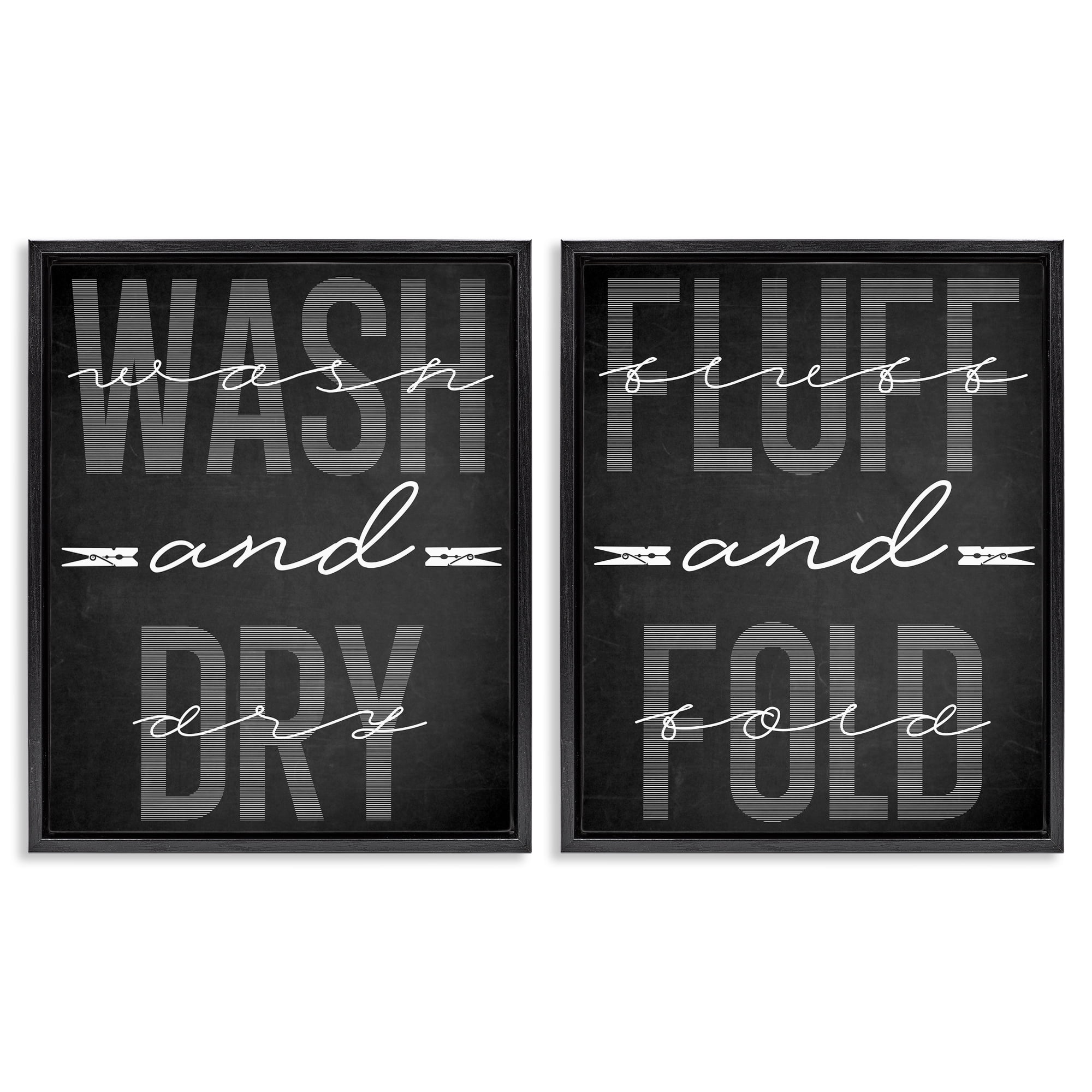 Laundry Words in Black 2 Piece Black Framed Floater Canvas Set, design by Marcus Prime