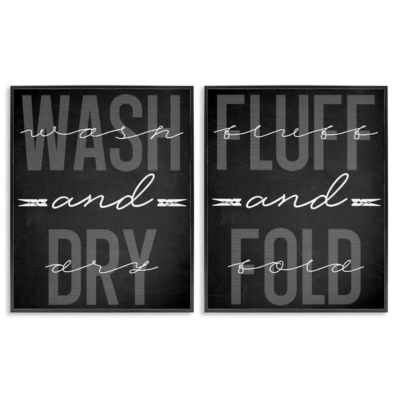 Laundry Words in Black 2 Piece Black Framed Giclee Art Set, design by Marcus Prime