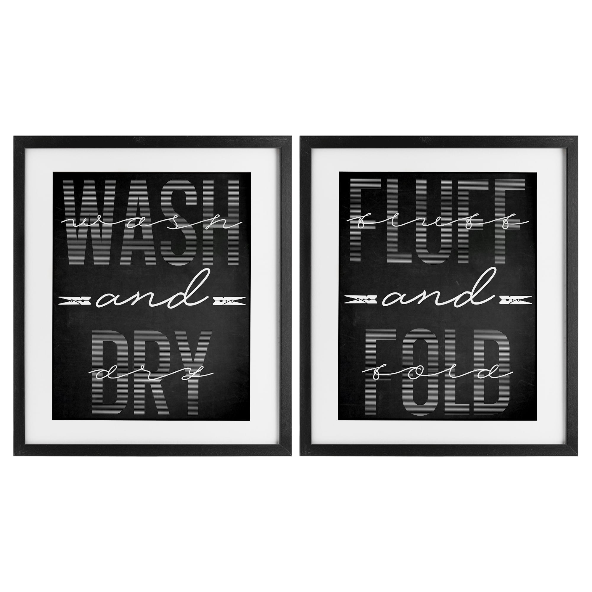 Laundry Words in Black 2 Piece Black Framed Print Under Glass Set, design by Marcus Prime