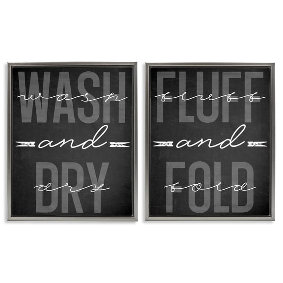 Laundry Words in Black 2 Piece Gray Framed Floater Canvas Set, design by Marcus Prime