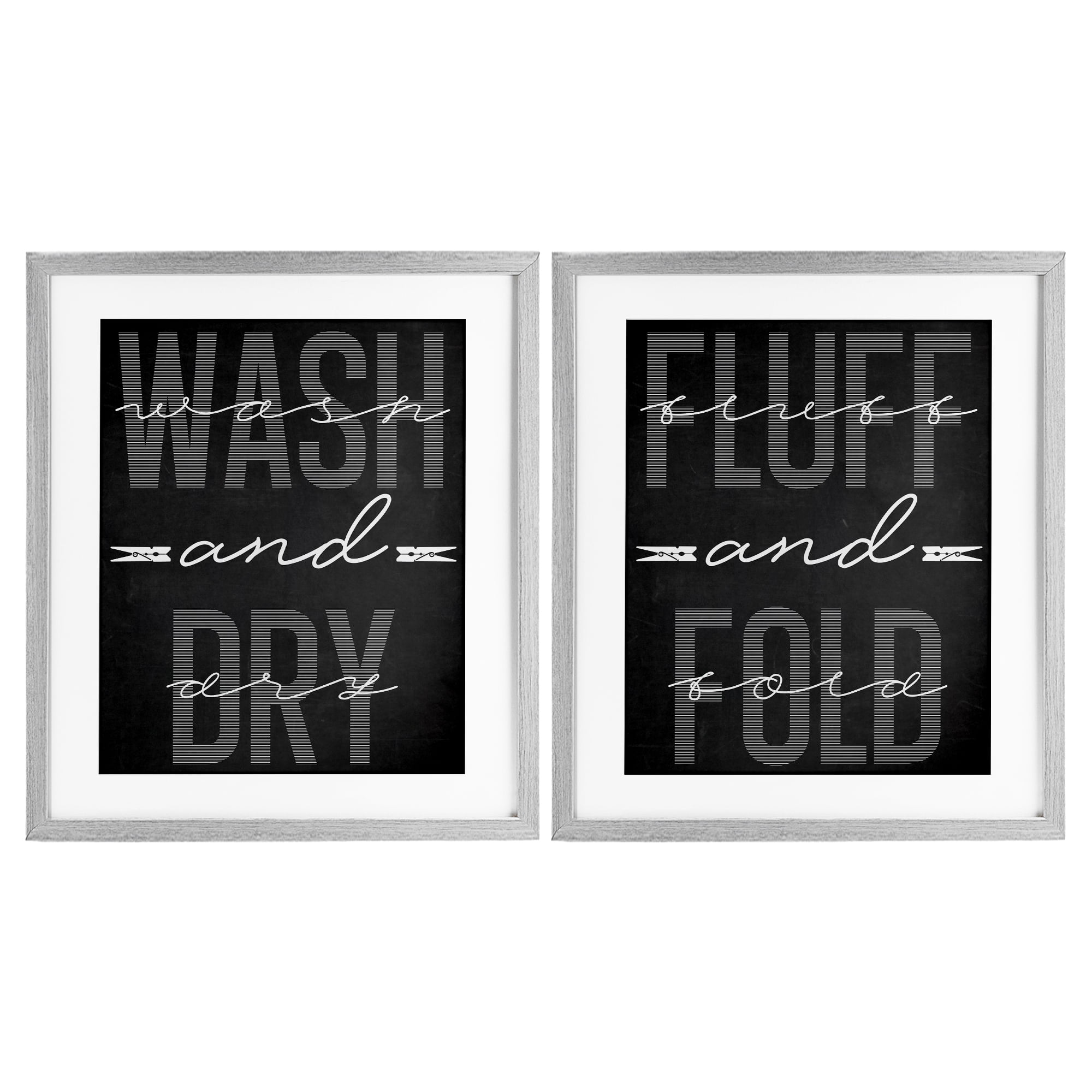 Laundry Words in Black 2 Piece Gray Framed Print Under Glass Set, design by Marcus Prime