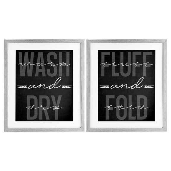 Laundry Words in Black 2 Piece Gray Framed Print Under Glass Set, design by Marcus Prime