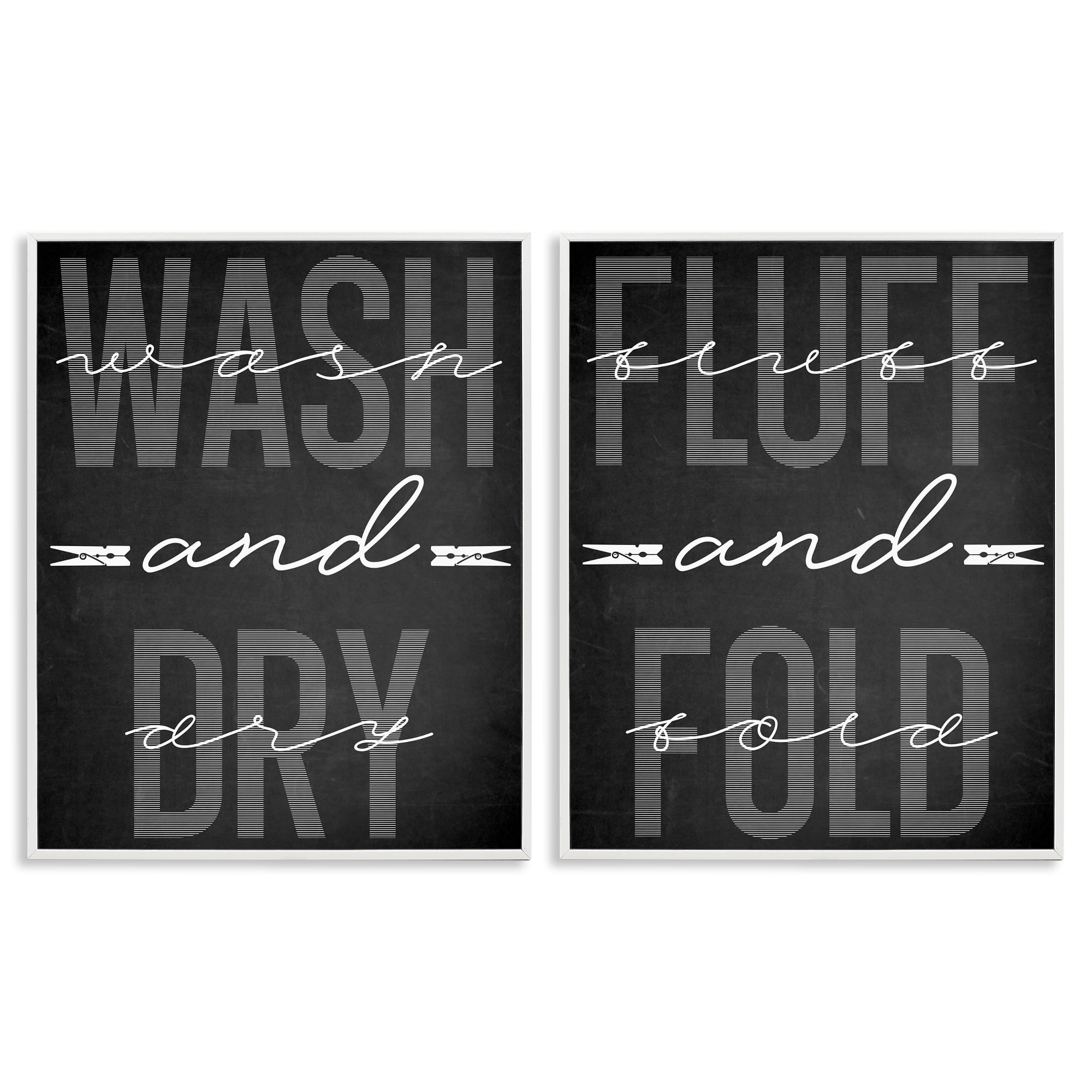 Laundry Words in Black 2 Piece White Framed Giclee Art Set, design by Marcus Prime