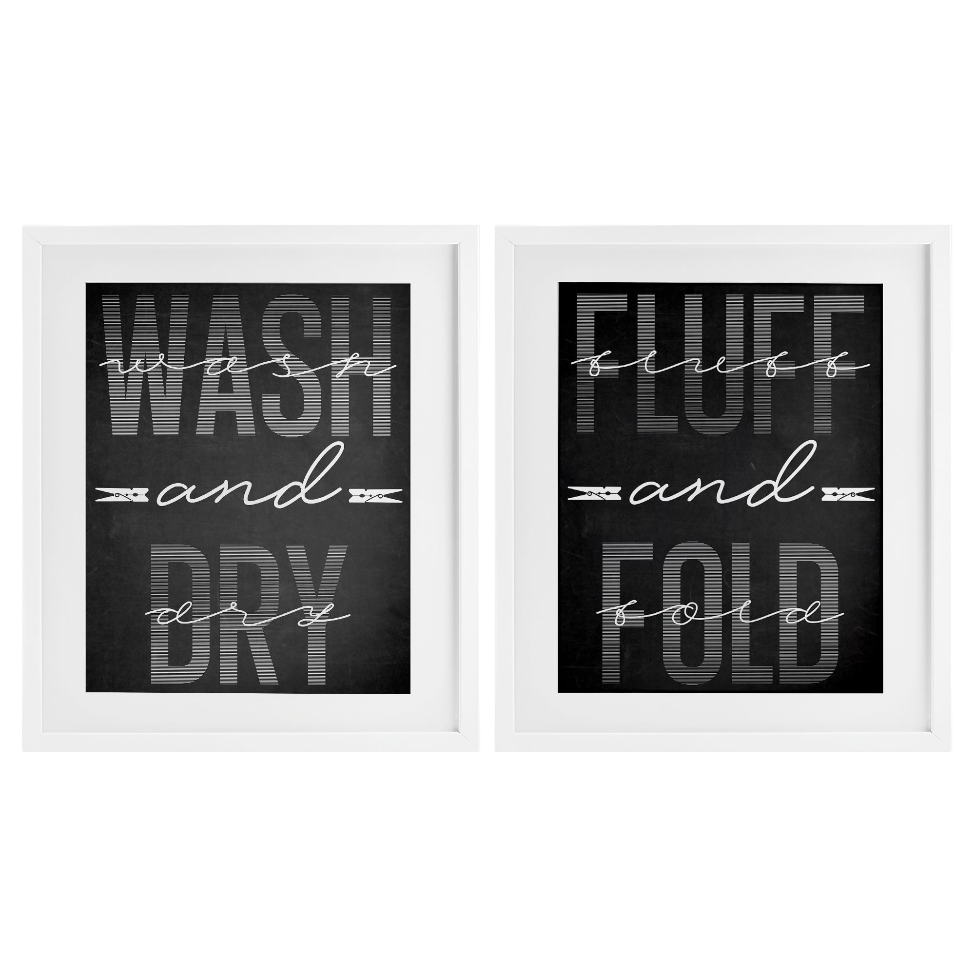 Laundry Words in Black 2 Piece White Framed Print Under Glass Set, design by Marcus Prime