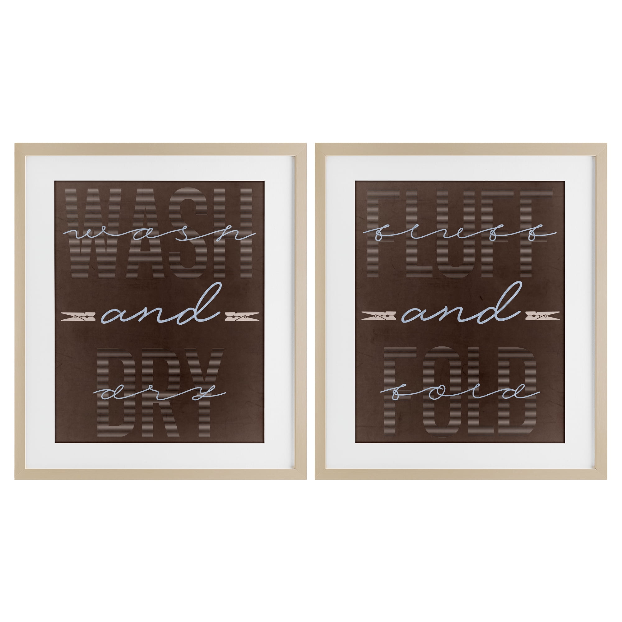 Laundry Words in Brown 2 Piece Birch Framed Print Under Glass Set, design by Marcus Prime