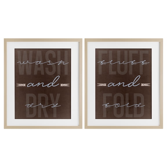 Laundry Words in Brown 2 Piece Birch Framed Print Under Glass Set, design by Marcus Prime