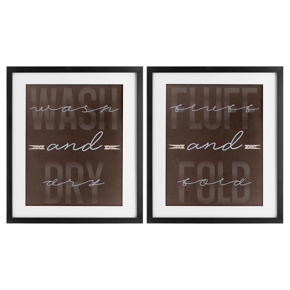 Laundry Words in Brown 2 Piece Black Framed Print Under Glass Set, design by Marcus Prime