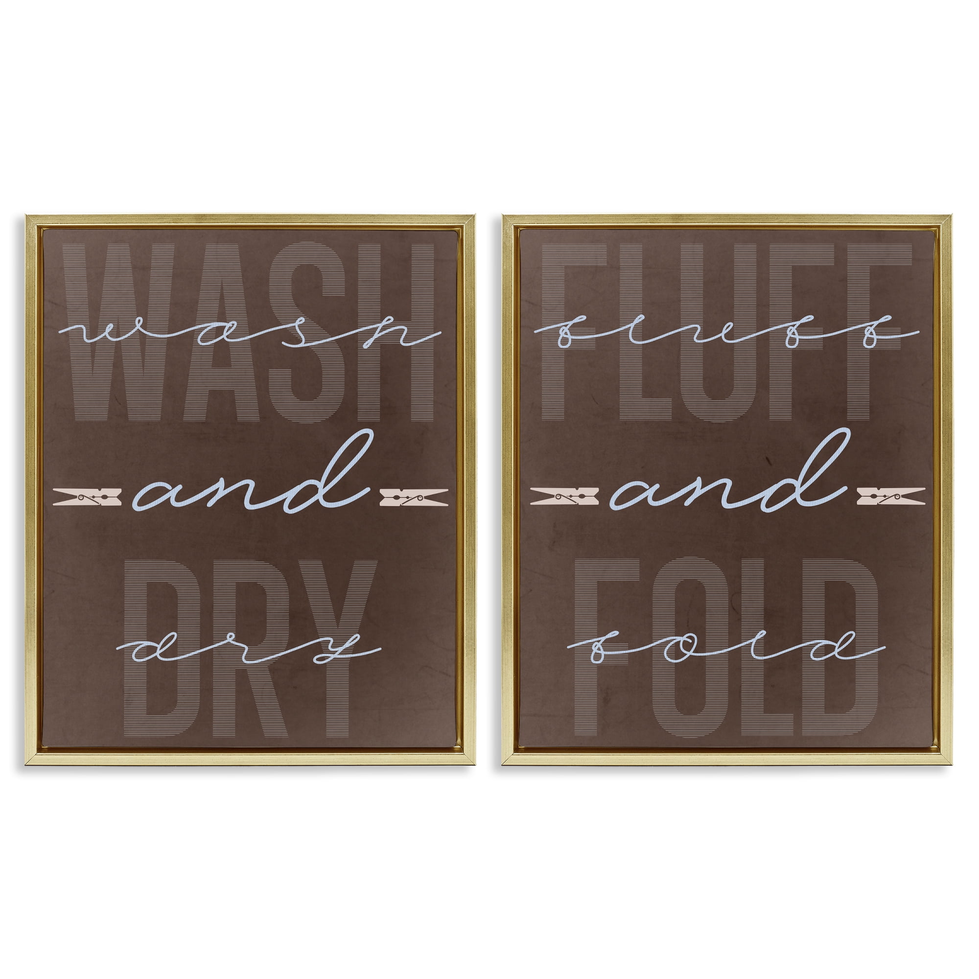 Laundry Words in Brown 2 Piece Gold Framed Floater Canvas Set, design by Marcus Prime