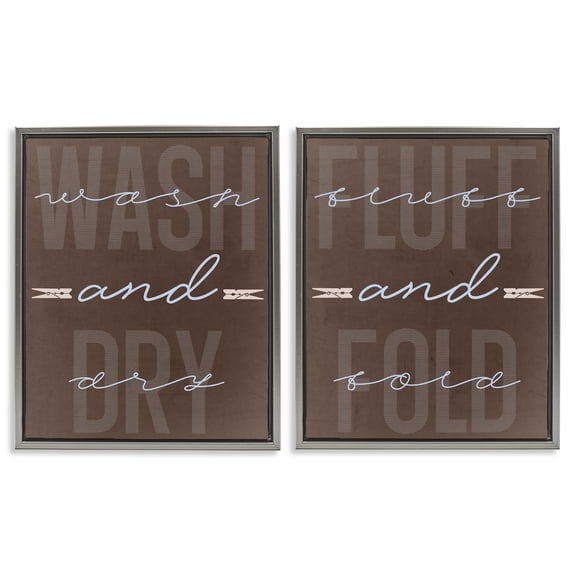 Laundry Words in Brown 2 Piece Gray Framed Floater Canvas Set, design by Marcus Prime