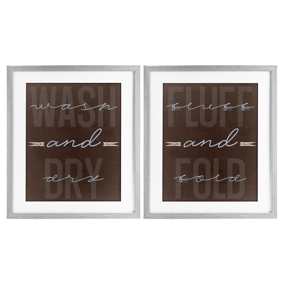 Laundry Words in Brown 2 Piece Gray Framed Print Under Glass Set, design by Marcus Prime