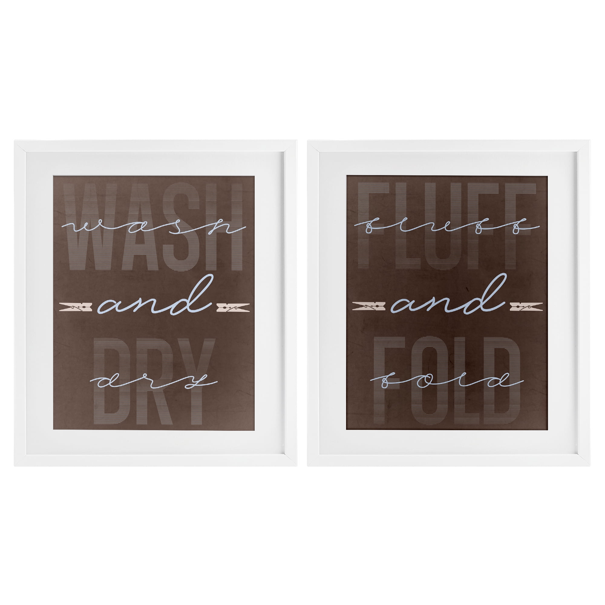 Laundry Words in Brown 2 Piece White Framed Print Under Glass Set, design by Marcus Prime