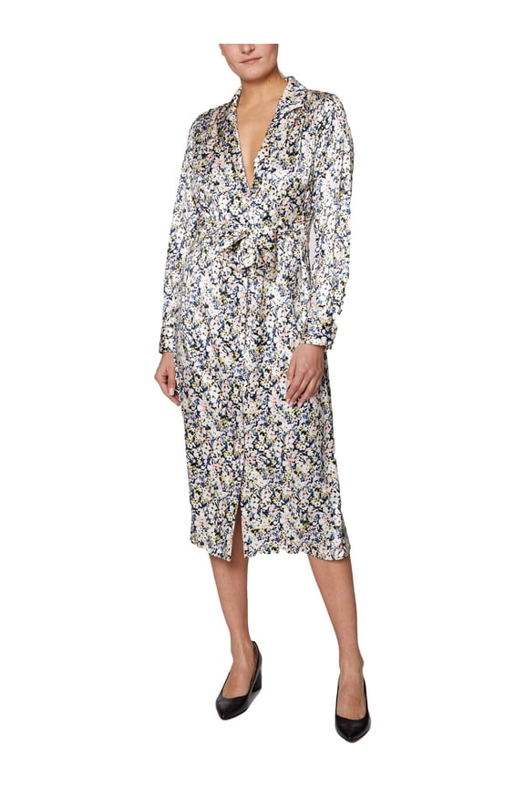 Women's Floral Print Long Sleeve Midi Shirtdress