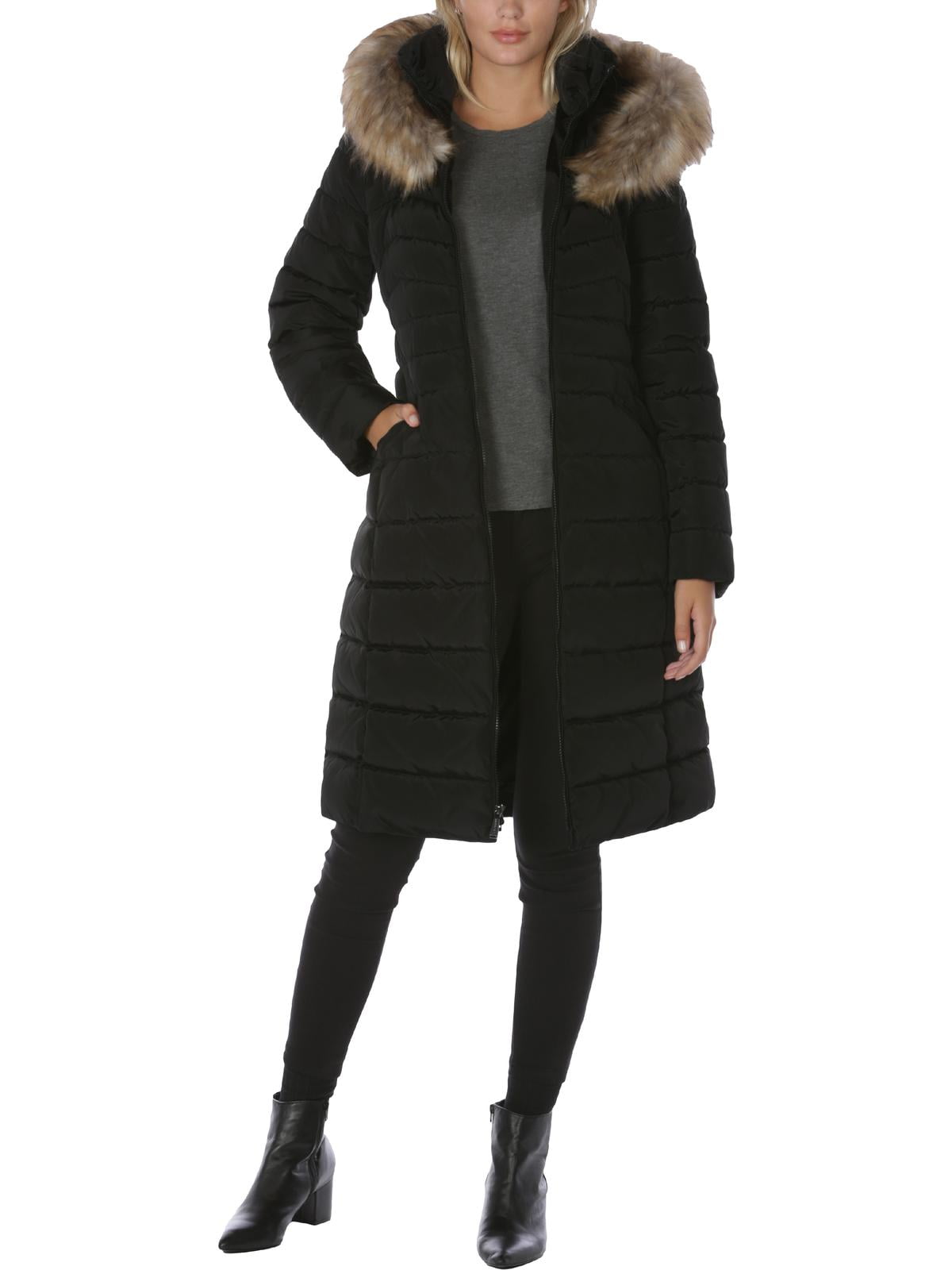 Laundry by Shelli Segal Women's Hooded Long Puffer Coat with Faux Fur