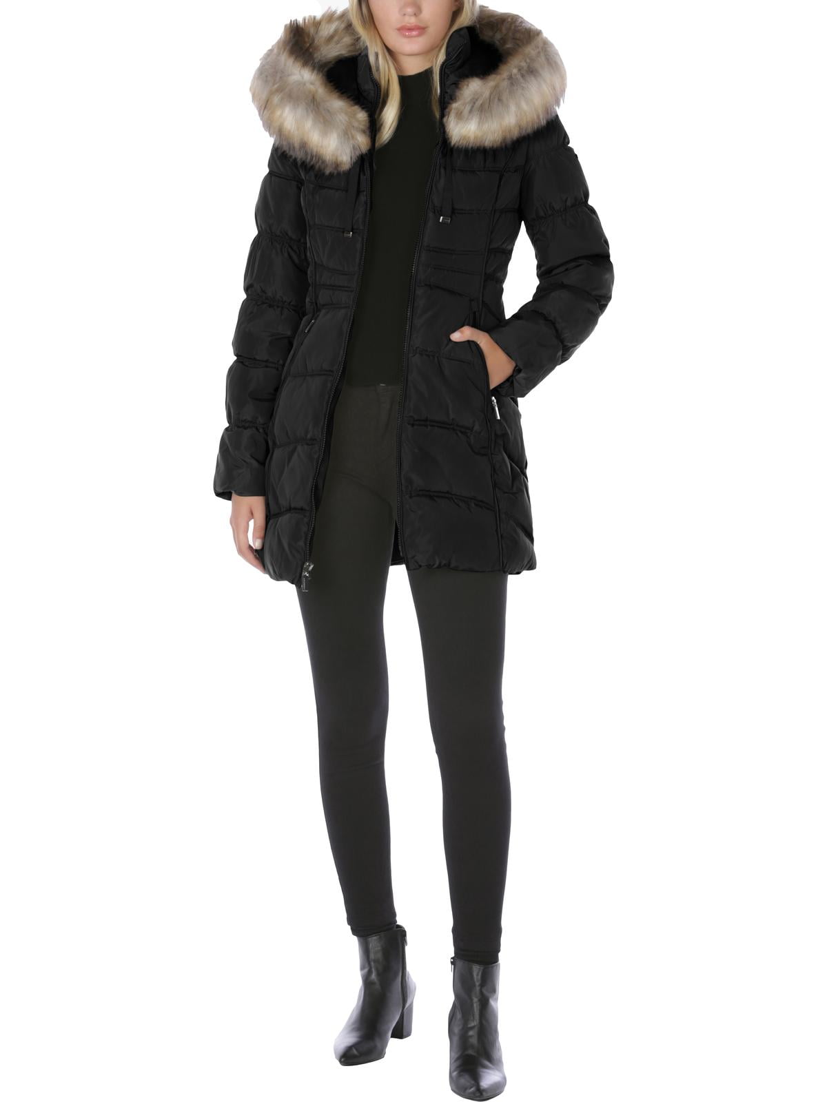 Laundry by Shelli Segal Women s Hooded Puffer Coat with Faux Fur Trim Walmart