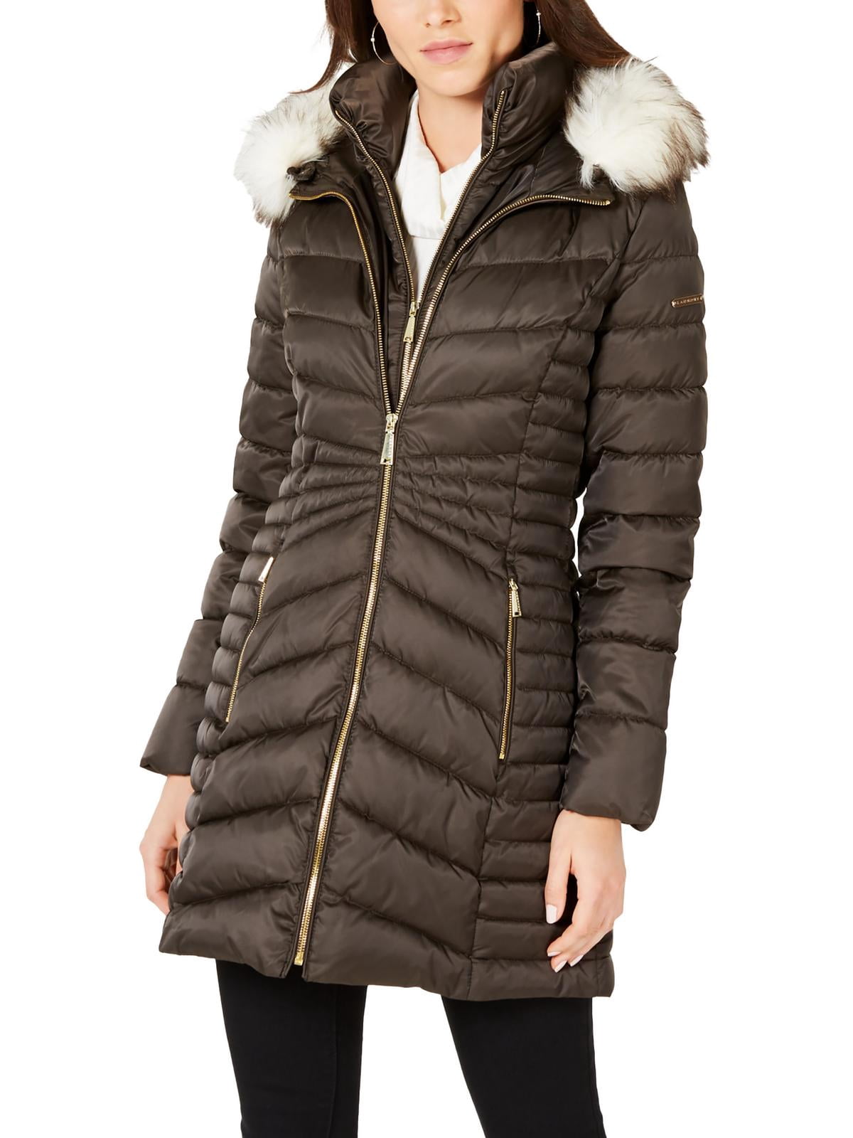 Laundry by Shelli Segal Womens Faux Fur Trim Hooded Puffer Jacket