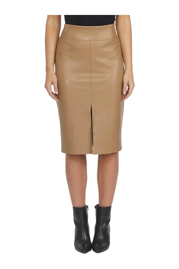 Womens Faux Leather Midi Skirt Caramel L