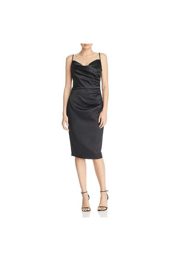 Womens Satin Midi Cocktail Dress Black 0
