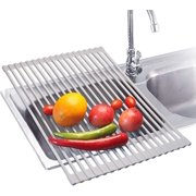 Lauon Roll up Dish Drying Rack Over Sink Kitchen Sturdy Foldable Dish Drainer Heat-Resistant Anti-Slip Silicone Warm Gray Large - 20.5 x 13