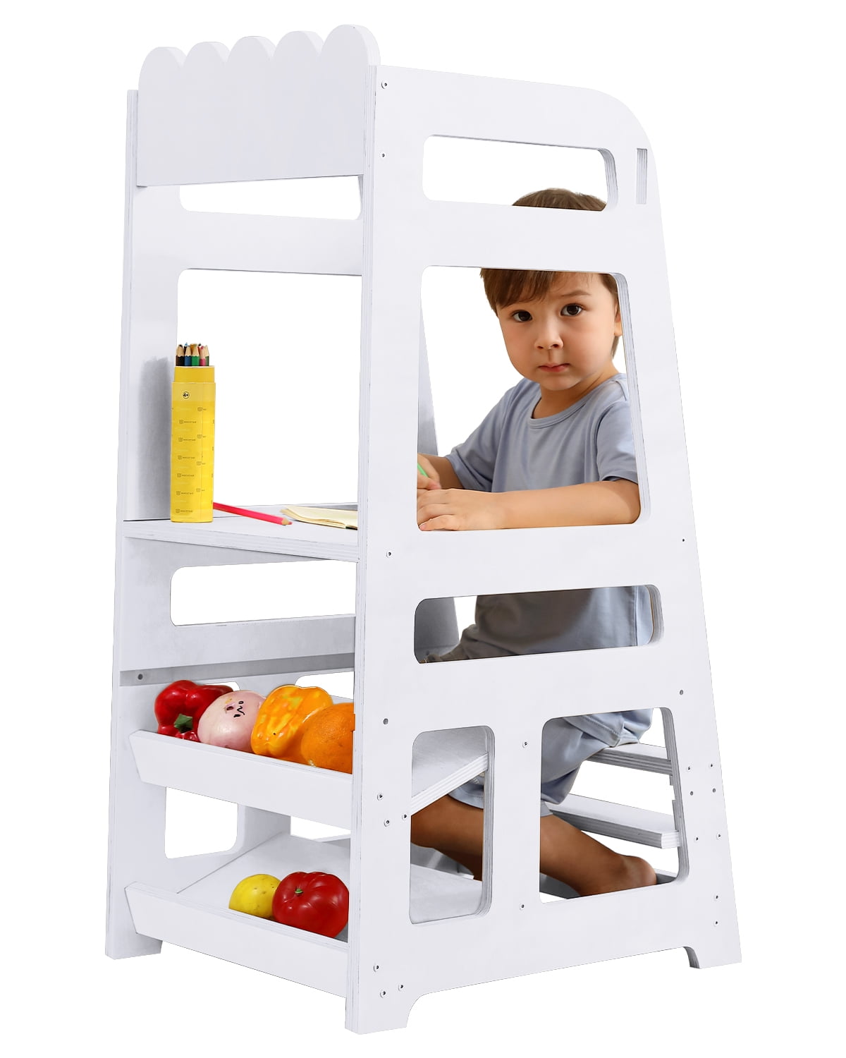 Lauon Step Stools for Kids, Adjustable Height Toddler Montessori Wooden