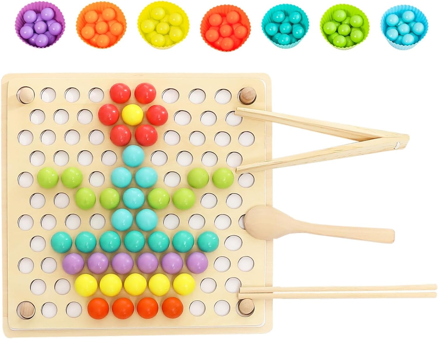 Lauon Wooden Montessori Toys,Peg Board Beads Game for Toddlers, Early Educational Preschool Toy,Color Sorting Toys Counting Matching Games for Fine Motor Skills Boys and Girls for 3 4 5 Years Old