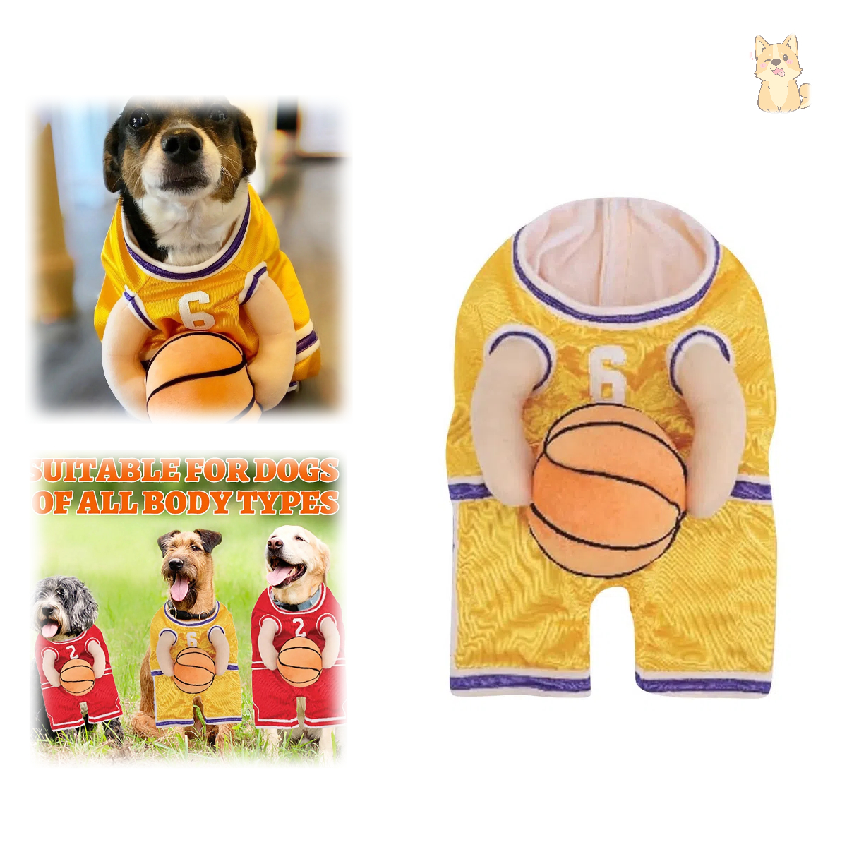 Lauou 2024 Dog Basketball Costume with Ball, Dog Basketball Halloween