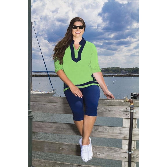 Laura 3/4th Sleeve Tunic Top With Trim Border