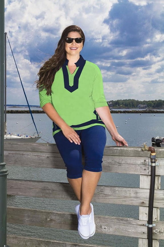 Laura 3/4th Sleeve Tunic Top With Trim Border