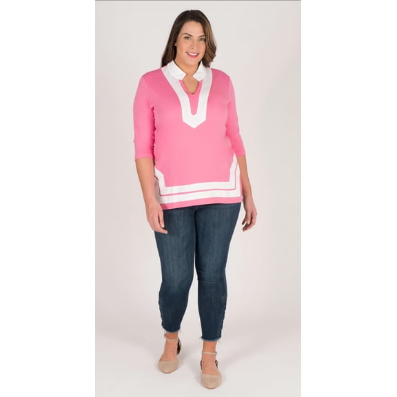 Laura 3/4th Sleeve Tunic Top With Trim Border