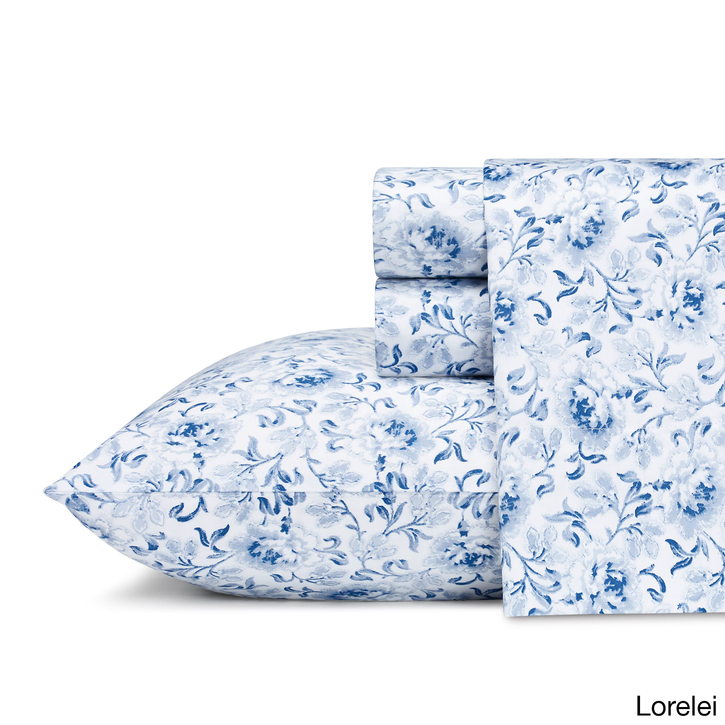 Lorelei Blue Floral Cotton Queen Sheet Set