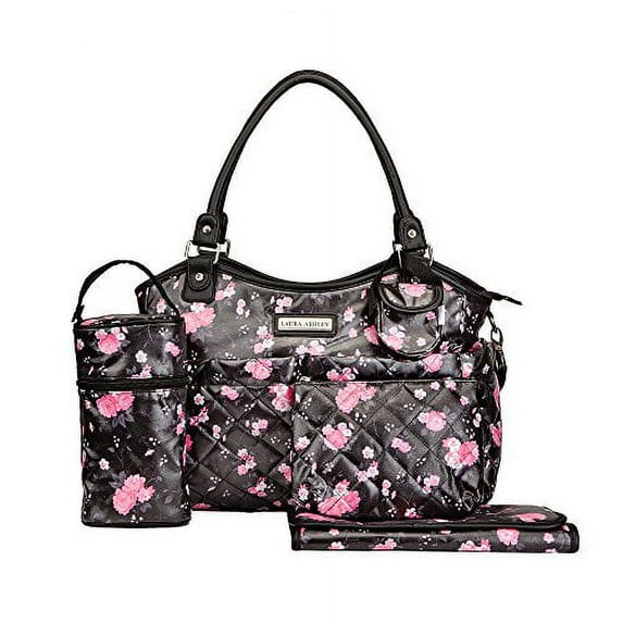 Laura Ashley 6 in 1 Floral Tote Diaper Bag, Black