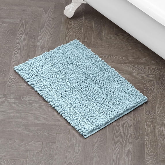 Laura Ashley – Astor Chenille Bath Mat | 100% Polyester Premium Bathroom Décor Machine Washable TPR Backing Measures 17” x 24” Aqua