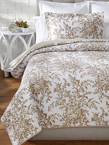 Mocha Cotton Reversible Full Quilt Set with Trim