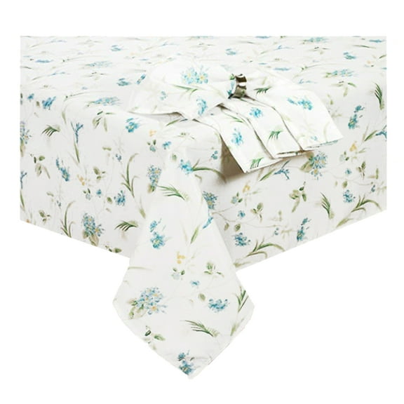 Laura Ashley Blue Orchid Floral Print Fabric Tablecloth (60 x 102 Rectangle/Oblong)